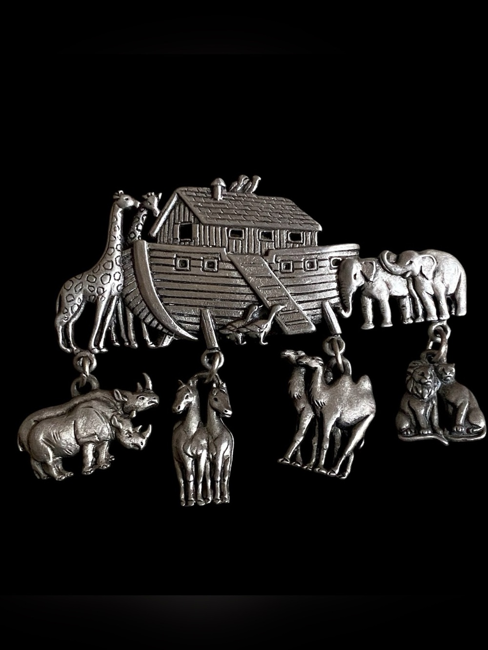 Vintage JJ Jonette pewter Noah’s ark charm brooch